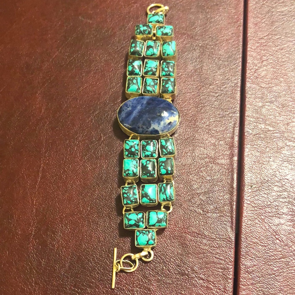 Lapis and turquoise large bracelet set in silver, BEAUTIFUL!